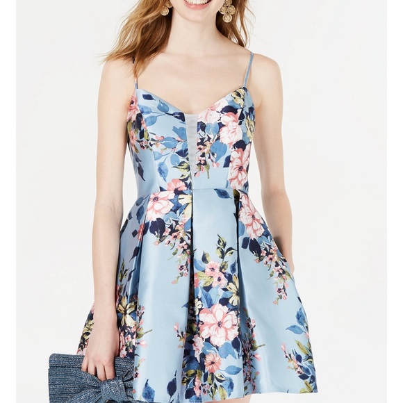 Macy's Floral Print Blue Dress - Picture 1 of 4